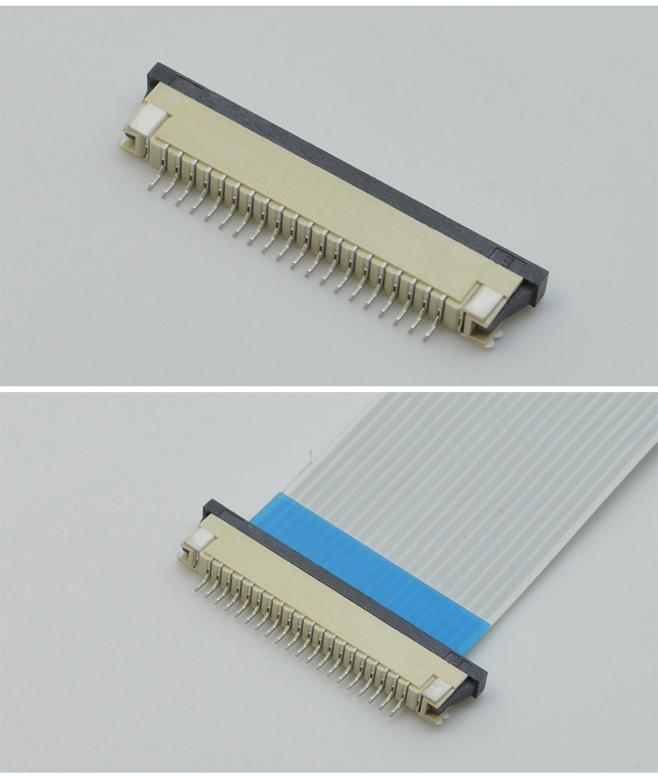 1.0MM接插件 FFC扁平软排线连接器 FPC插座22P针 贴片下接抽屉